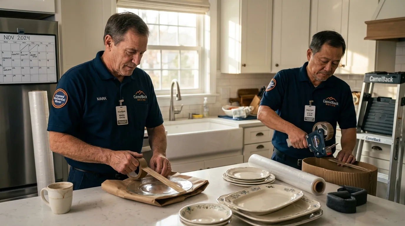 Professional crew packing kitchen dishware in Kingston, NJ
